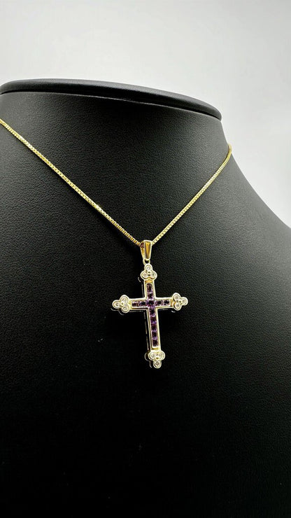 14kt Yg Amethyst Cross Ch