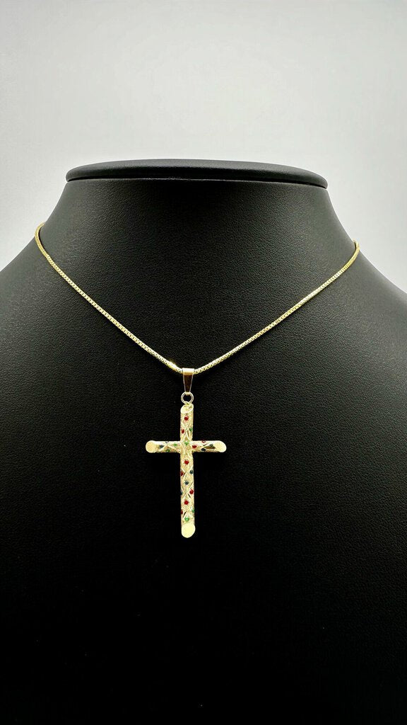 10kt Yg Enamel Cross N/c