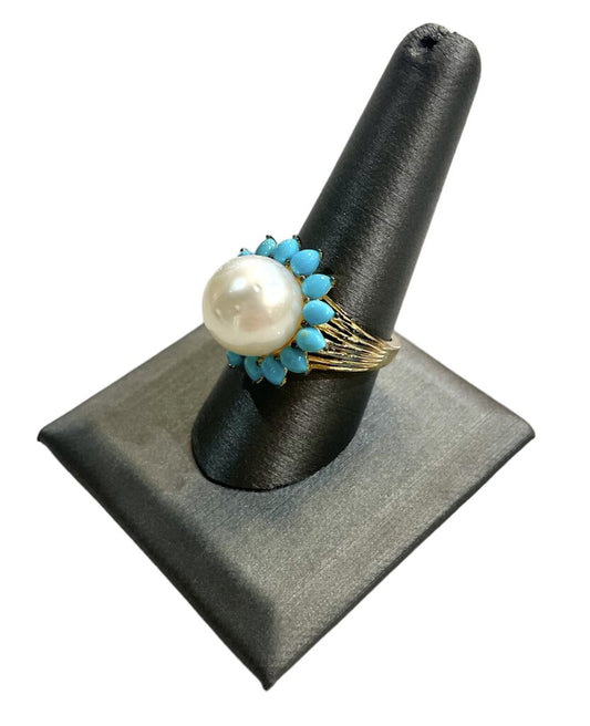 Ss/gp Turq Pearl Ring