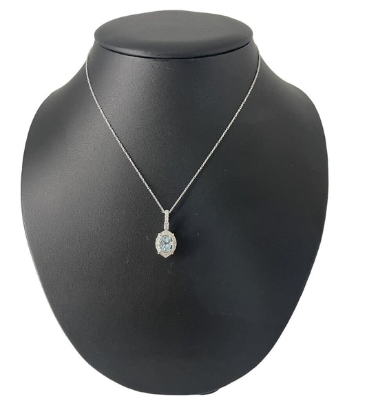 14kt Wg Aqua Halo Pendant