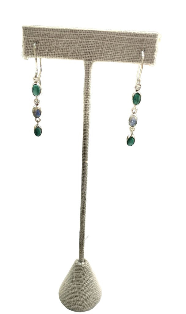 SS MALACITE &MOONSTONE DANGLE EARRINGS