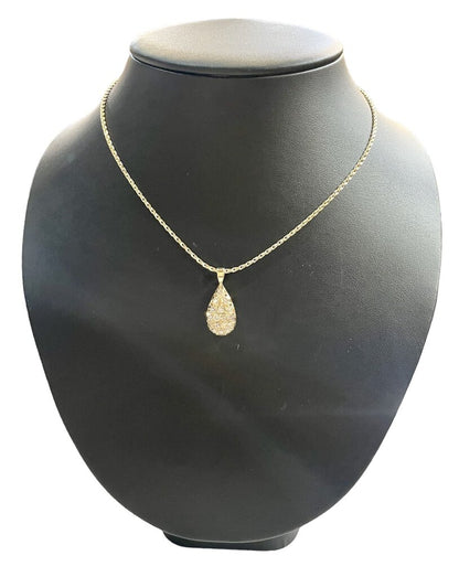 14KT YG 3/4TW TEAR DROP PENDANT ON 24" CHAIN