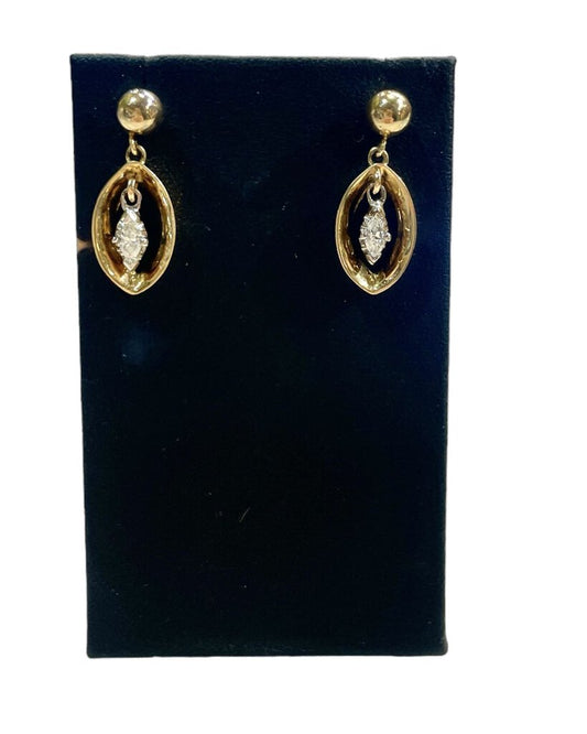 14KT YG MARQ DROP EARRINGS