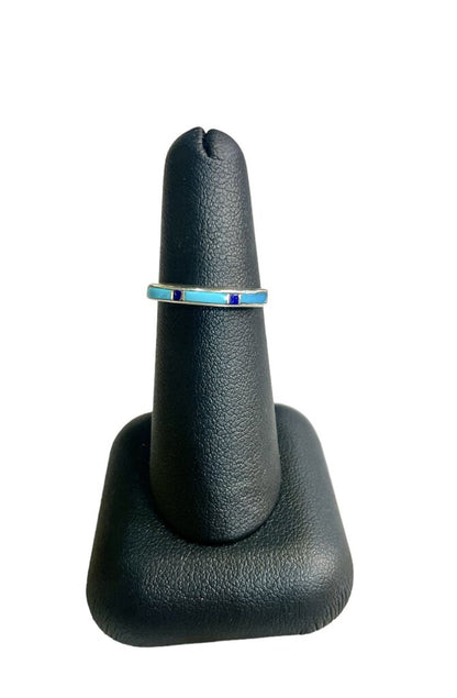 SS INLAY TURQ STACK RING SZ 6