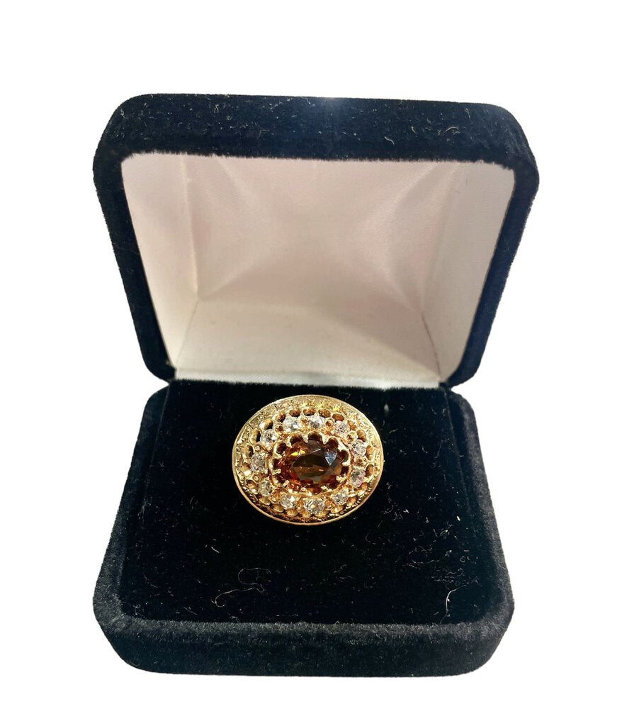 14KT YG ORAGNE TOPAZ W/1TW HALO PIN