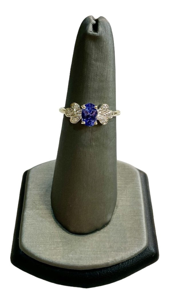 14KT YG VINTAGE STYLE W/OVAL TANZANITE CTR STONE W/MELEE ACCENT SZ 7