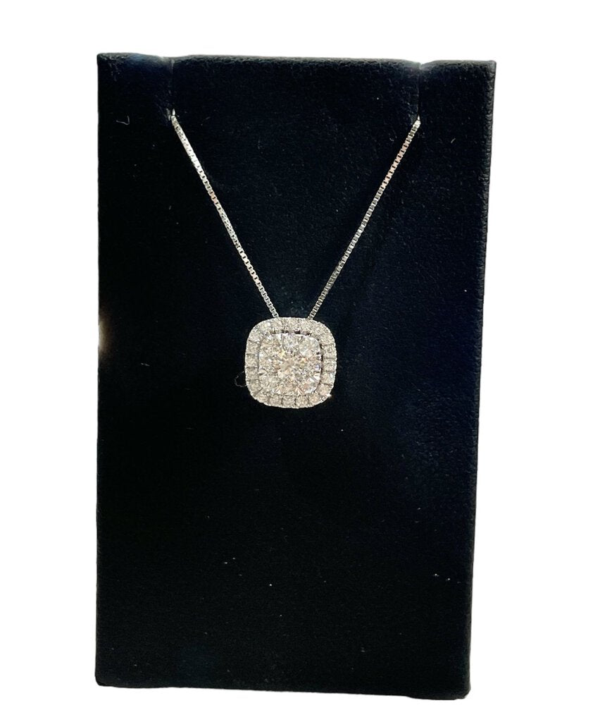 10KT WG LAB BROWN STONE RB W/HALO PENDANT ON 18" CHAIN