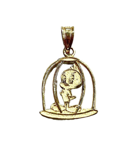 14KT YG TWEETIE BIRD CAGE PENDANT NO CHAIN