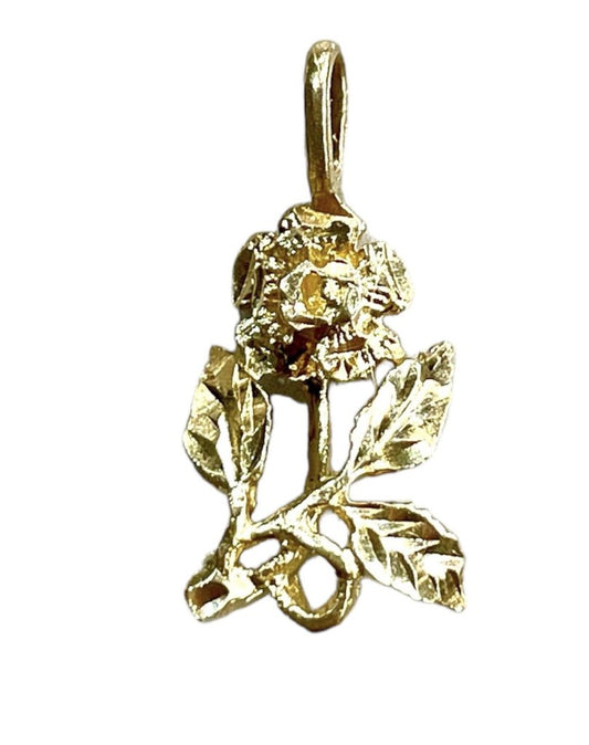 14KT YG ROSE W/LEAVES PENDANT NO CHAIN