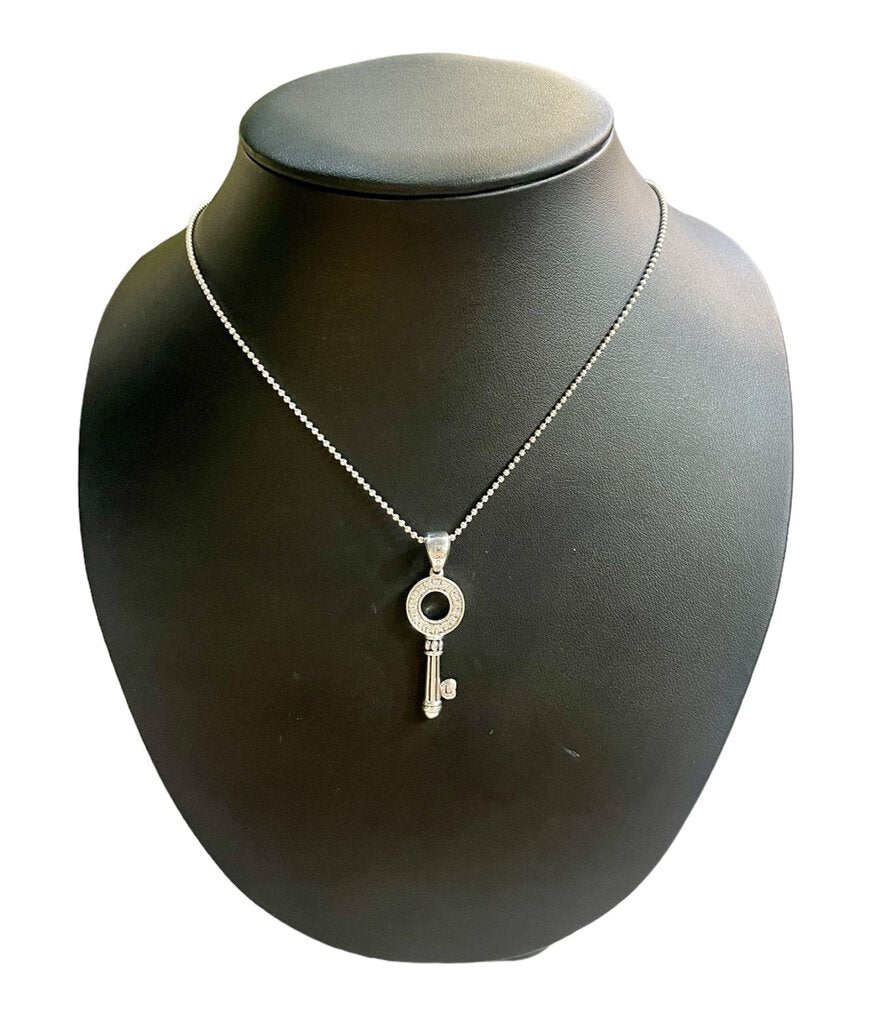 SS LAGOS KEY W/ DIAMOND ACCENT ON ONE SIDE PENDANT ON CHAIN