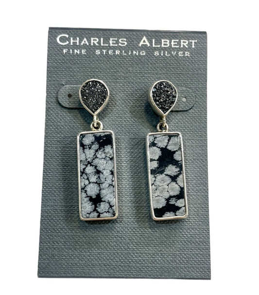 SS CA BLACK JASPER W/DRUZY EARRINGS