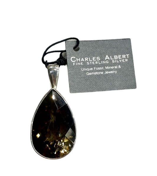 SS CA LARGE PEAR SHAPE SMOKY QUARTZ PENDANT NO CHAIN