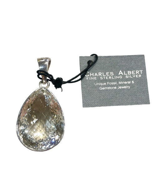 SS CA LARGE QUARTZ PEAR SHAPE PENDANT NO CHAIN