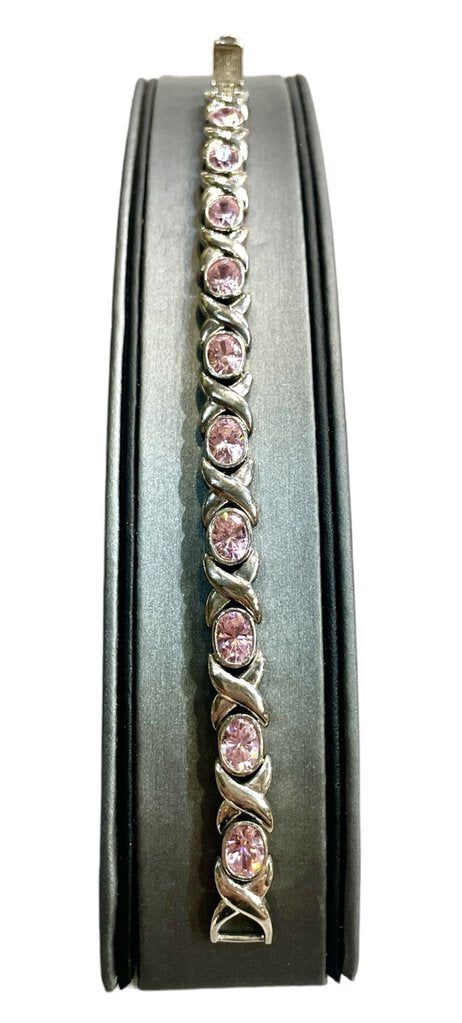 SS PINK OVAL BEZEL SET TOPAZ XO STYLE BRACELET