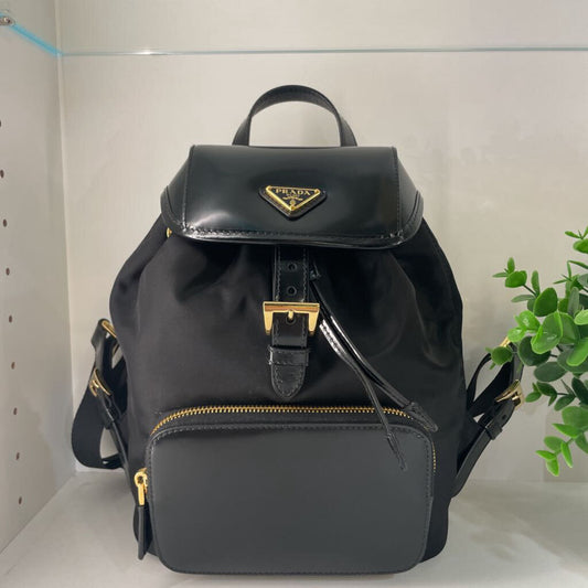 PRADA RE-NYLON BRUSHED LEATHER BACKPACK