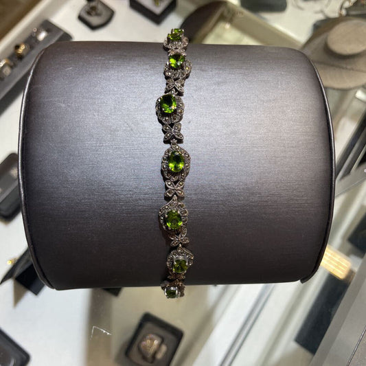 SS OVAL PERIDOT W/MARCASITE TENNIS BRACELET