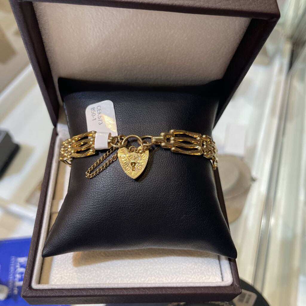 14KT YG GATE BRACELET W/HEART LOCKET