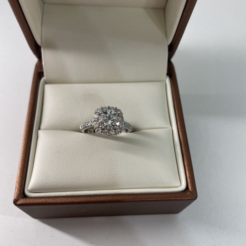 14KT WG 1.34CT RB CTR W/HALO 2 3/4TW RING SZ 6.5 W/ PAPERS