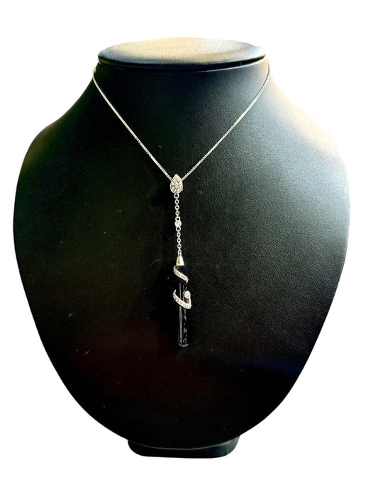 SS ONYX LONG STONE PENDANT W/MARCASITE PENDANT ON 18" CHAIN