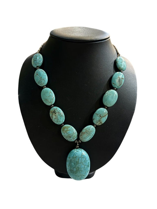 SS DYED HOWLITE TURQ COLOR NECKLACE