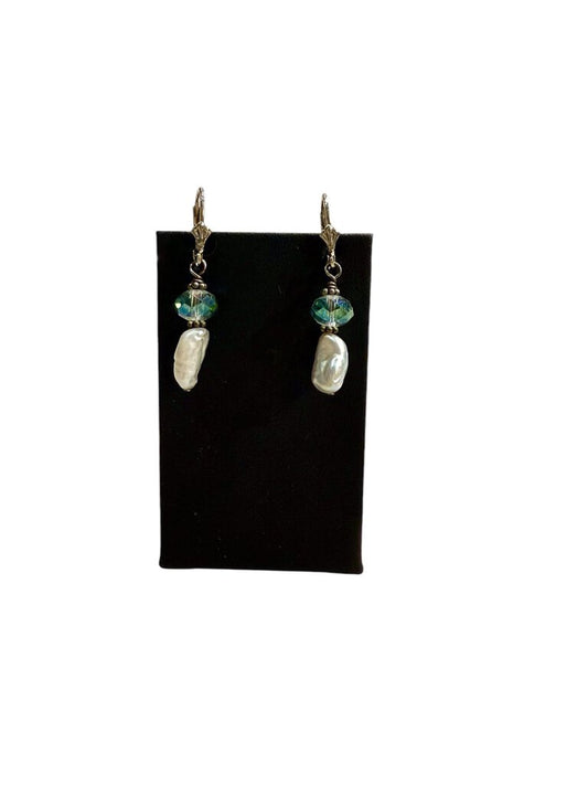 PLATED PEARL AND BEAD DANGLE EARRINGS