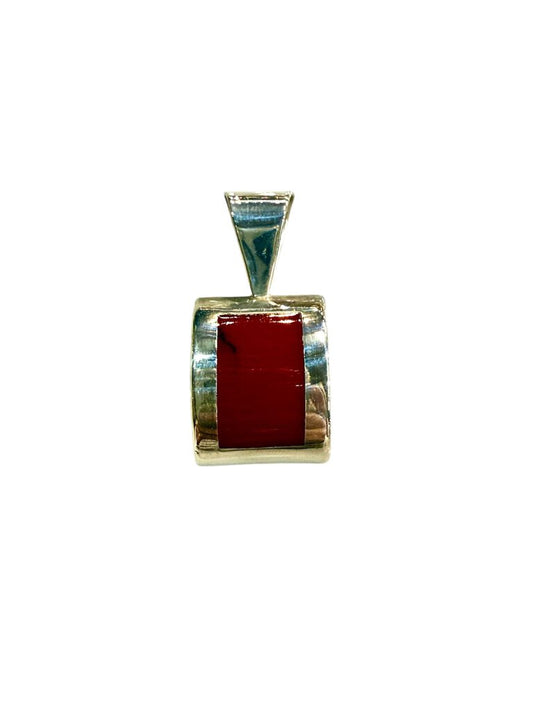 SS RED INLAY PENDANT NO CHAIN