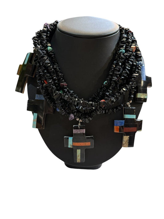 JET CROSSES TURQ INLAY LAYERED NECKLACE JOLENE BYRD