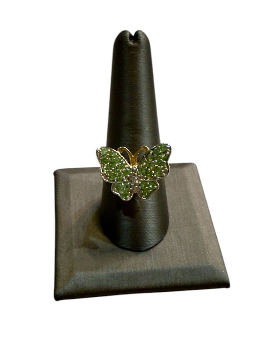 SS GREEN SPINEL BUTTERFLY RING SZ 9