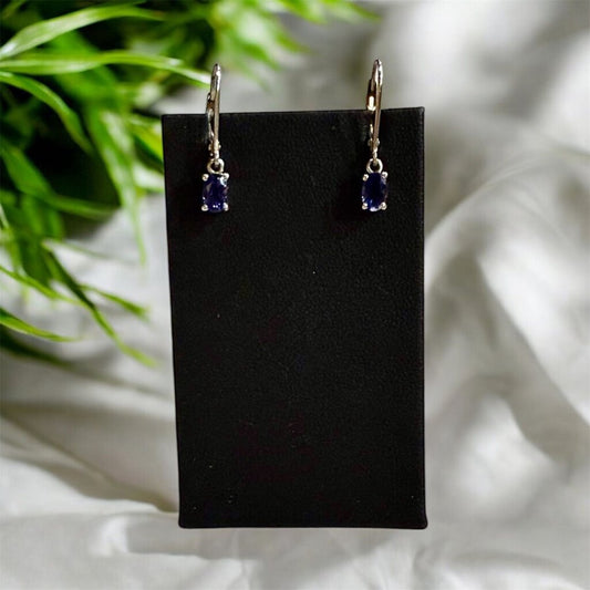 SS OVAL AMETHYST DROP EARRINGS