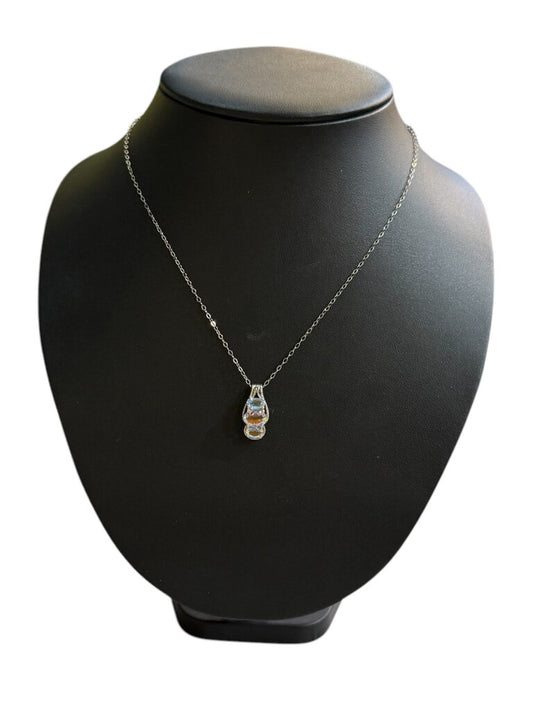 SS PPF MULTI COLOR CZ OVAL PENDANT ON CHAIN