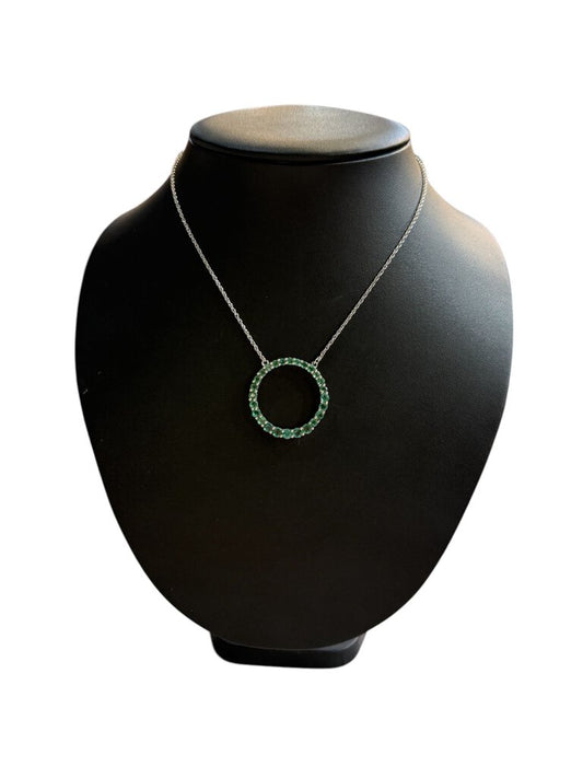 SS LARGE CIRCLE EMERALD PENDANT ON CHAIN