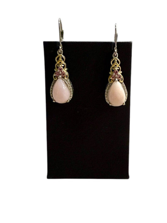 SS PINK PERUVIAN PEAR SHAPE OPAL DANGLE EARRINGS