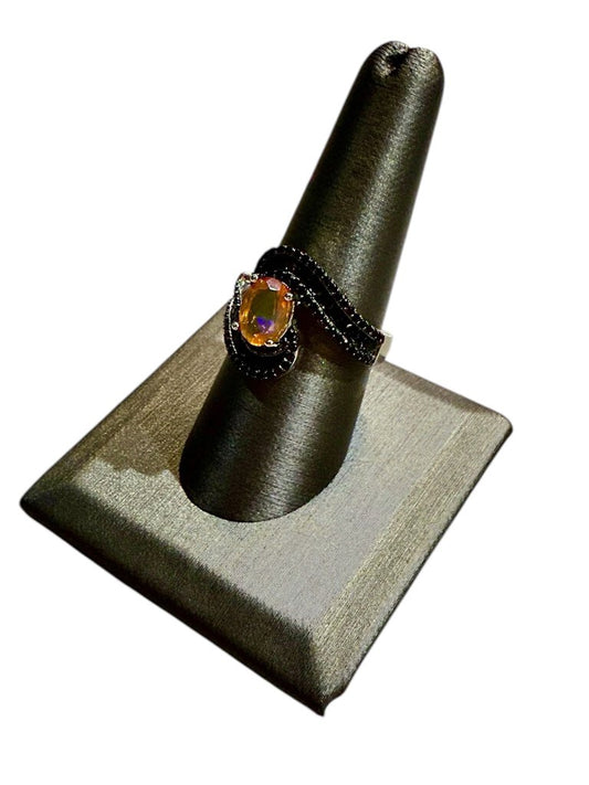 ss ethiopeon opal w/blk spinel bypass ring sz 9