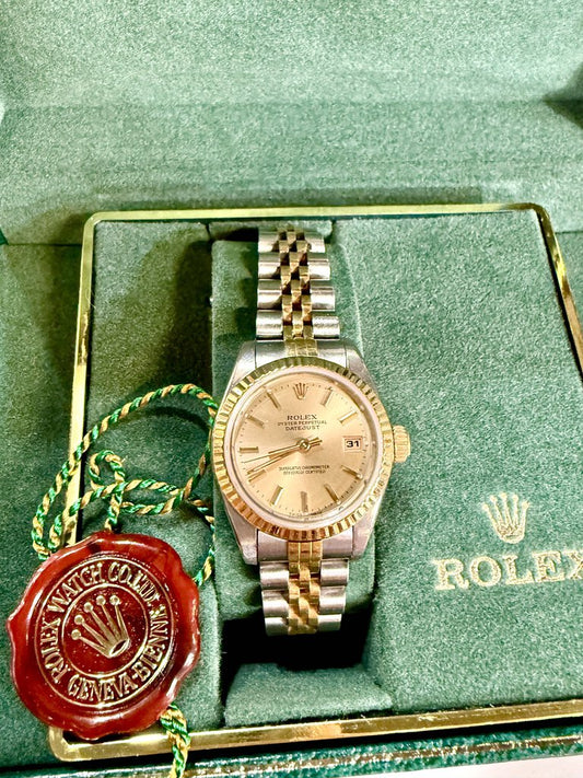 1986 LADIES ROLEX DATEJUST TUTONE BOX & PAPERS