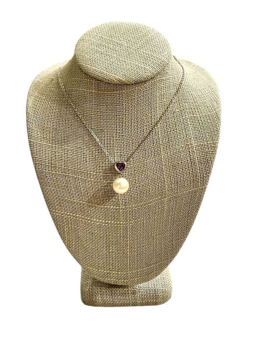 14KT WG HEART AMETHYST W/FWP DANGLE PENDANT ON 18" CHAIN