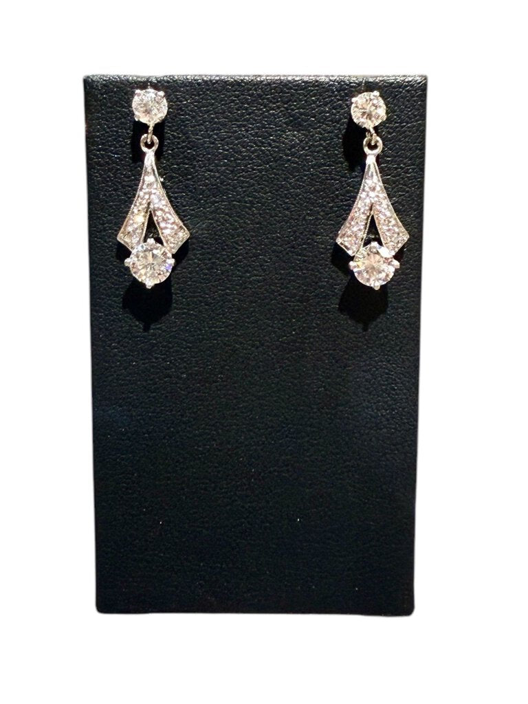 14KT WG 1.5CTTW VINTAGE STYLE STUD DROP EARRINGS