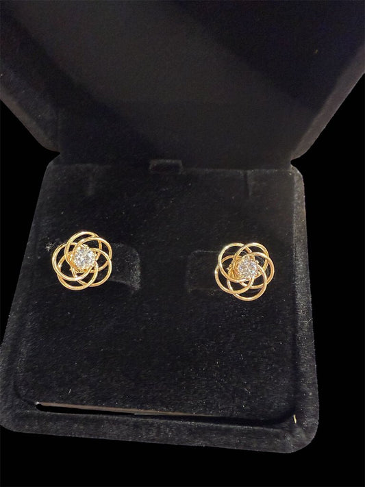 14KT YG 3/8CTTW STUDS W/ SCROLLING GOLD JACKETS