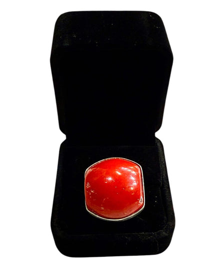 SS CABACHAN CORAL BEZEL SET RING SZ 7