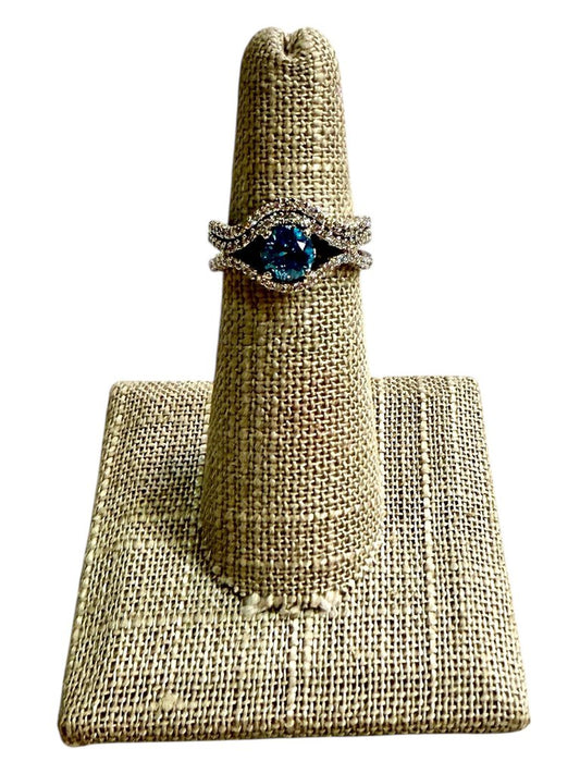 18KT WG 1CT BLUE DIAMOND 1TW PAVE WEDSET SOLDERED SET SZ 5.5