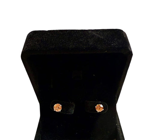 14KT WG 1.5TW LAB CHAMPAGNE SAPPHIRE STUD EARRINGS W/LOCKING DISC BACKS