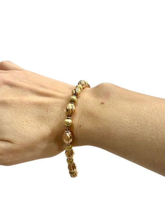 14KT YELLOW/ROSE GOLD HOLLOW BEADED DESIGN BRACELET