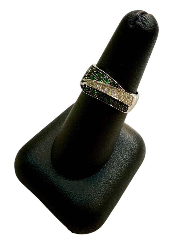 14KT WG TSAVORITE GARNET W/DIAMOND RING SZ 7 W/ APPRAISAL