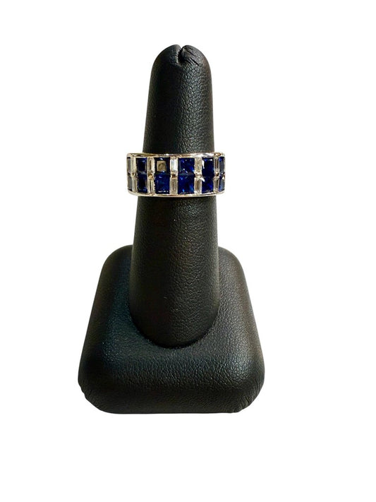 18KT WG 5TW NATURAL BLUE SAPPHIRES W/ .56TW DIA BAGUETTE